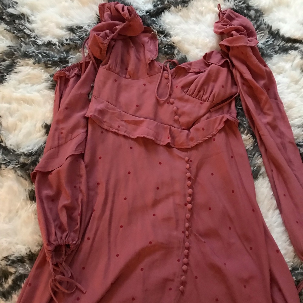 pink polka dot asymmetric dress